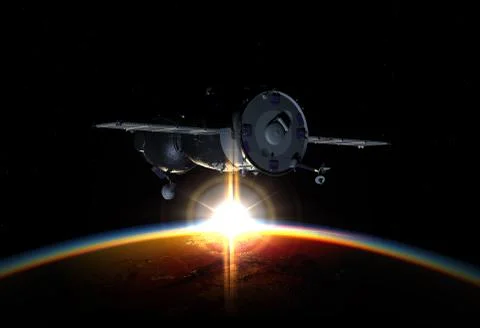 Spacecraft Orbiting Earth. 3D Illustration. Stock Illustration