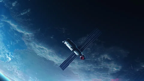 Spacecraft orbiting planet Earth in space. video concept Technology and Space Stock-Footage 240534875