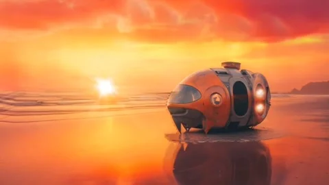 A Spacecraft Parked On A Beach Stock Footage 241423172