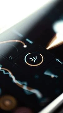 Spacecraft pointer rests between colored navigation curves Stock Photos