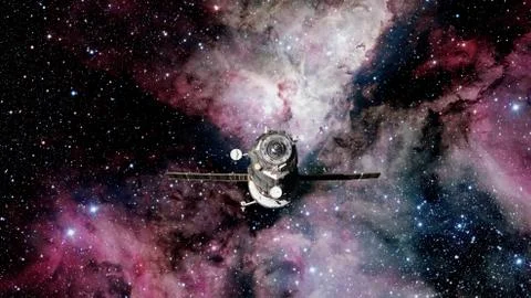 Spacecraft Progress orbiting the earth. Stockfoto's