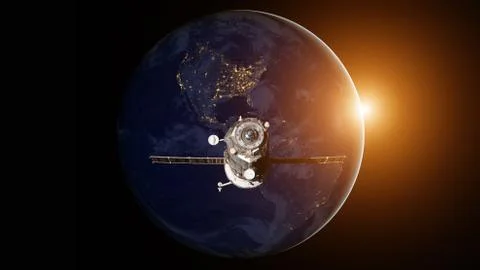 Spacecraft Progress orbiting the earth. Foto stock