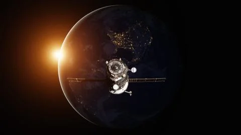 Spacecraft Progress orbiting the earth. 库存照片