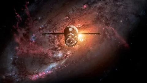 Spacecraft Progress orbiting the earth. Stockfoto's