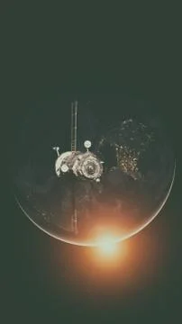 Spacecraft Progress orbiting the earth. 库存照片