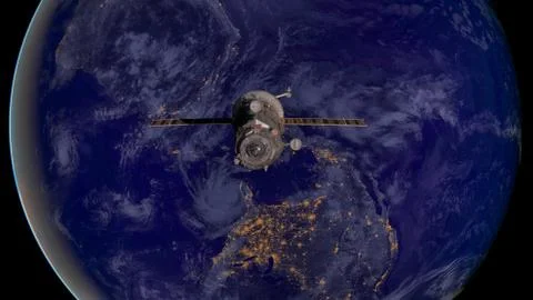 Spacecraft Progress orbiting the earth. Stockfoto's