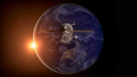 Spacecraft Progress orbiting the earth. Stockfoto's
