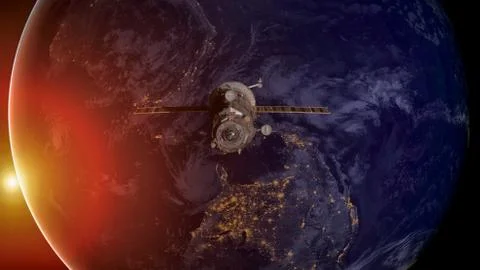 Spacecraft Progress orbiting the earth. Stockfoto's