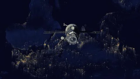 Spacecraft Progress orbiting the earth. Stockfoto's