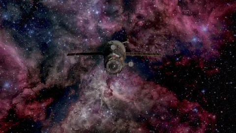 Spacecraft Progress orbiting the earth. Stock Photos