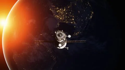 Spacecraft Progress orbiting the earth. Stockfoto's
