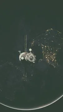 Spacecraft Progress orbiting the earth. Stockfoto's