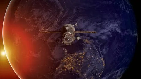 Spacecraft Progress orbiting the earth. Spacecraft Progress orbiting the e... 写真素材