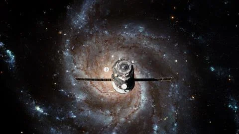 Spacecraft Progress orbiting the galaxy. Stock Photos