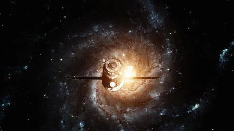Spacecraft Progress orbiting the galaxy. Stockfoto's