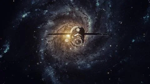 Spacecraft Progress orbiting the galaxy. 库存照片