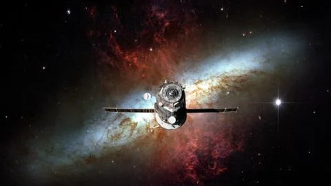 Spacecraft Progress orbiting the nebula. 库存照片