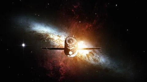 Spacecraft Progress orbiting the nebula. Stockfoto's