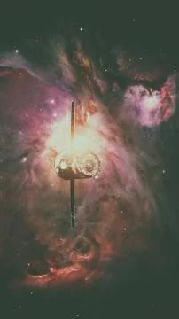 Spacecraft Progress orbiting the nebula. Foto stock