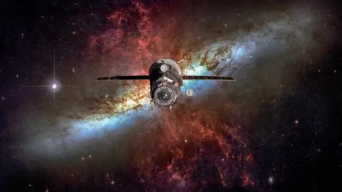 Spacecraft Progress orbiting the nebula. Stockfoto's