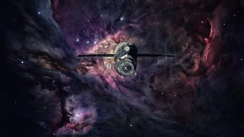 Spacecraft Progress orbiting the nebula. Stock Photos
