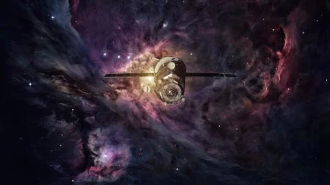 Spacecraft Progress orbiting the nebula. 写真素材