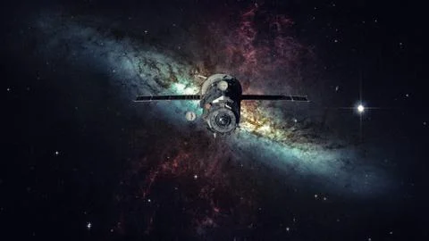 Spacecraft Progress orbiting the nebula. 库存照片