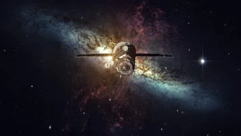 Spacecraft Progress orbiting the nebula. 库存照片