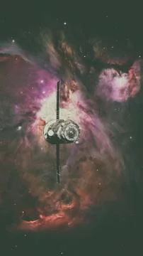 Spacecraft Progress orbiting the nebula. Stockfoto's