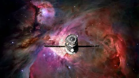 Spacecraft Progress orbiting the nebula. Spacecraft Progress orbiting the ... 写真素材