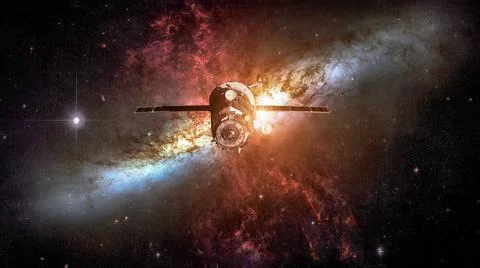 Spacecraft Progress orbiting the nebula. Spacecraft Progress orbiting the ... 库存照片