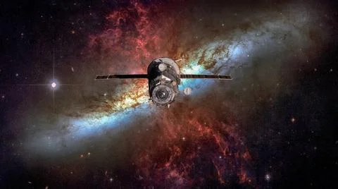 Spacecraft Progress orbiting the nebula. Spacecraft Progress orbiting the ... 写真素材