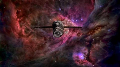 Spacecraft Progress orbiting the nebula. Spacecraft Progress orbiting the ... 库存照片