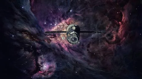 Spacecraft Progress orbiting the nebula. Spacecraft Progress orbiting the ... 库存照片