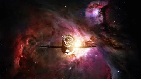 Spacecraft Progress orbiting the nebula. Spacecraft Progress orbiting the ... 库存照片