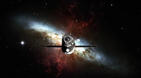 Spacecraft Progress orbiting the nebula. Spacecraft Progress orbiting the ... 库存照片