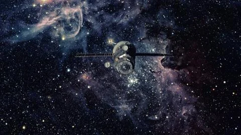 Spacecraft Progress orbiting the space. 库存照片