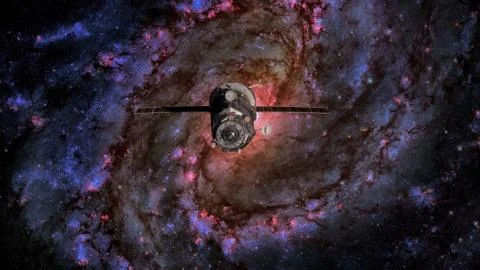 Spacecraft Progress orbiting the spiral galaxy. 写真素材