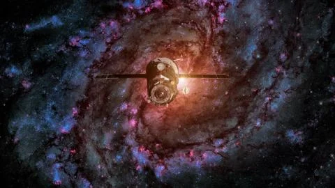 Spacecraft Progress orbiting the spiral galaxy. 写真素材