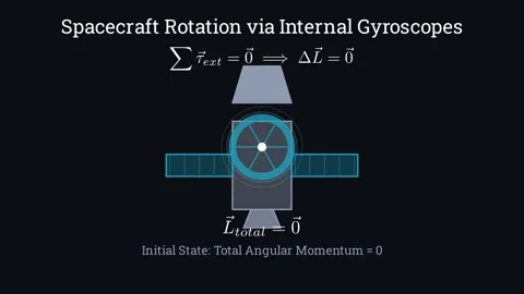 Spacecraft rotation via internal gyroscopes Video stock 335190693