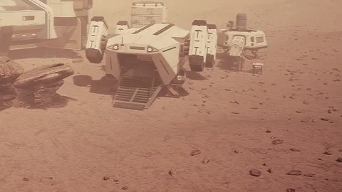 Spacecraft on the surface of Mars during a mission exploration Stock Footage 343576967