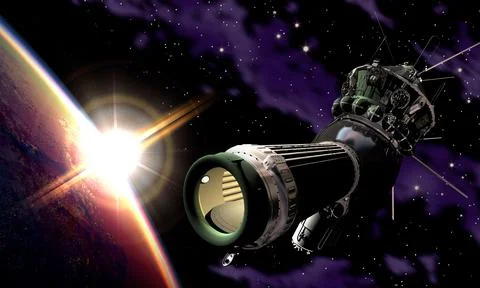 The spacecraft Voskhod-2 at the orbit. 3D Illustration. Stock Illustration