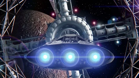 Spacecrafts on background of Mercury Stockbeeldmateriaal 85049914