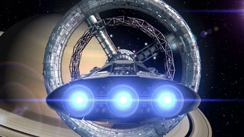 Spacecrafts on background of Saturn Stock Footage 85050019