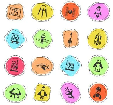 Spacecrafts icon set Stock Illustration