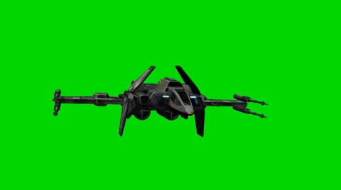 Spacefighter spaceship fly by and makes warp jump - seperated on green screen Stock-Footage 33799858