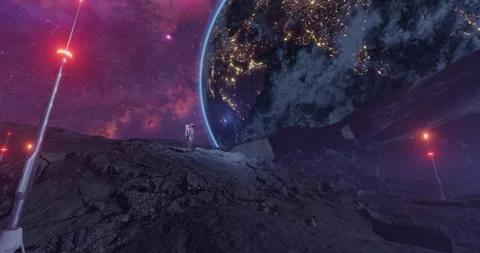 Spaceman on alinen planet sci-fi interstellar story Video stock 146697445