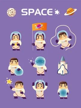 Spaceman characters galaxy exploration space set Stock Illustration
