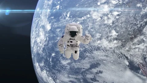 Spaceman in earth orbit. Astronaut in outer space spaceflight at space station Stock Footage 171928588
