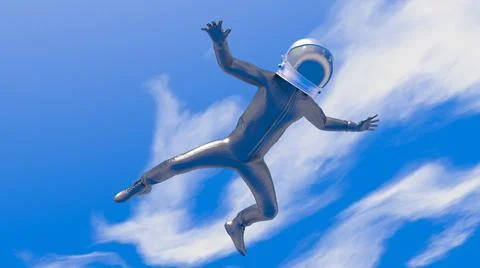Spaceman in free fall from the sky - 3D Render Stock Illustration